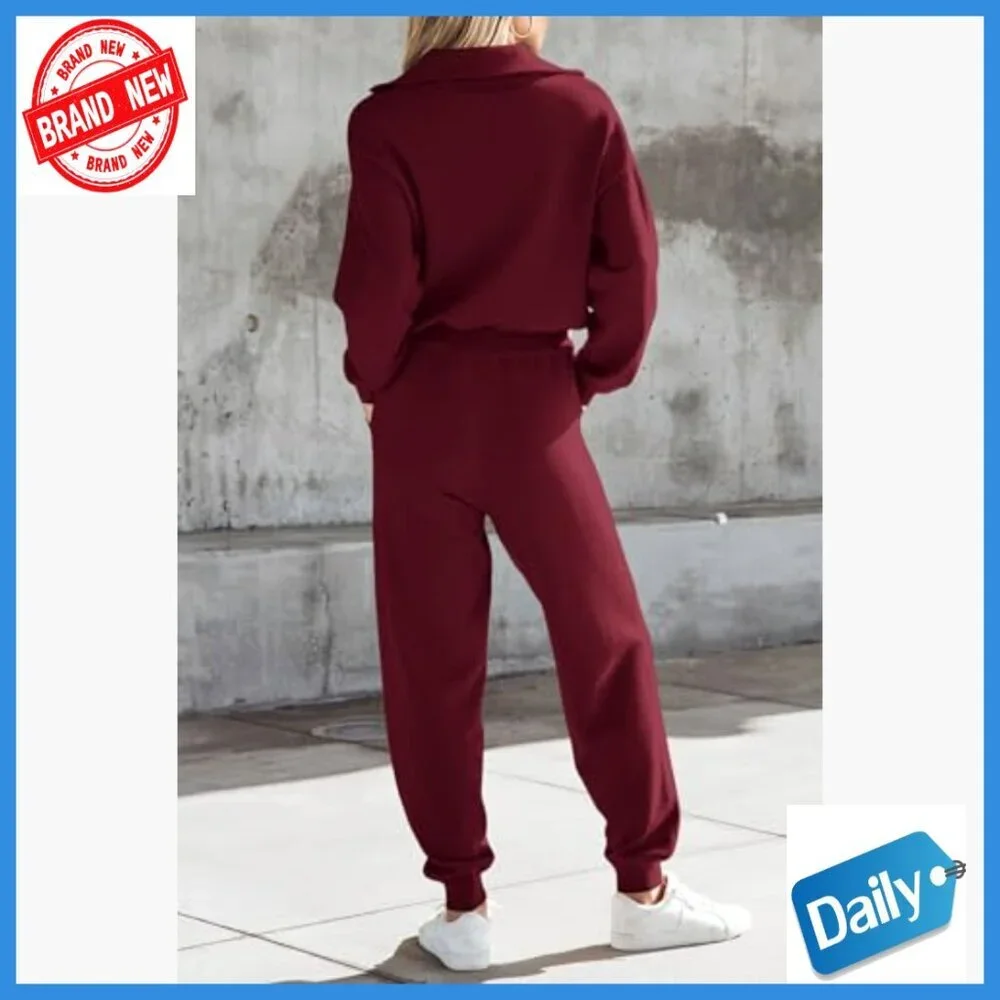 Large 2-Piece Sweater Set Zip Up Sweatshirt Jogger Pants Tracksuit